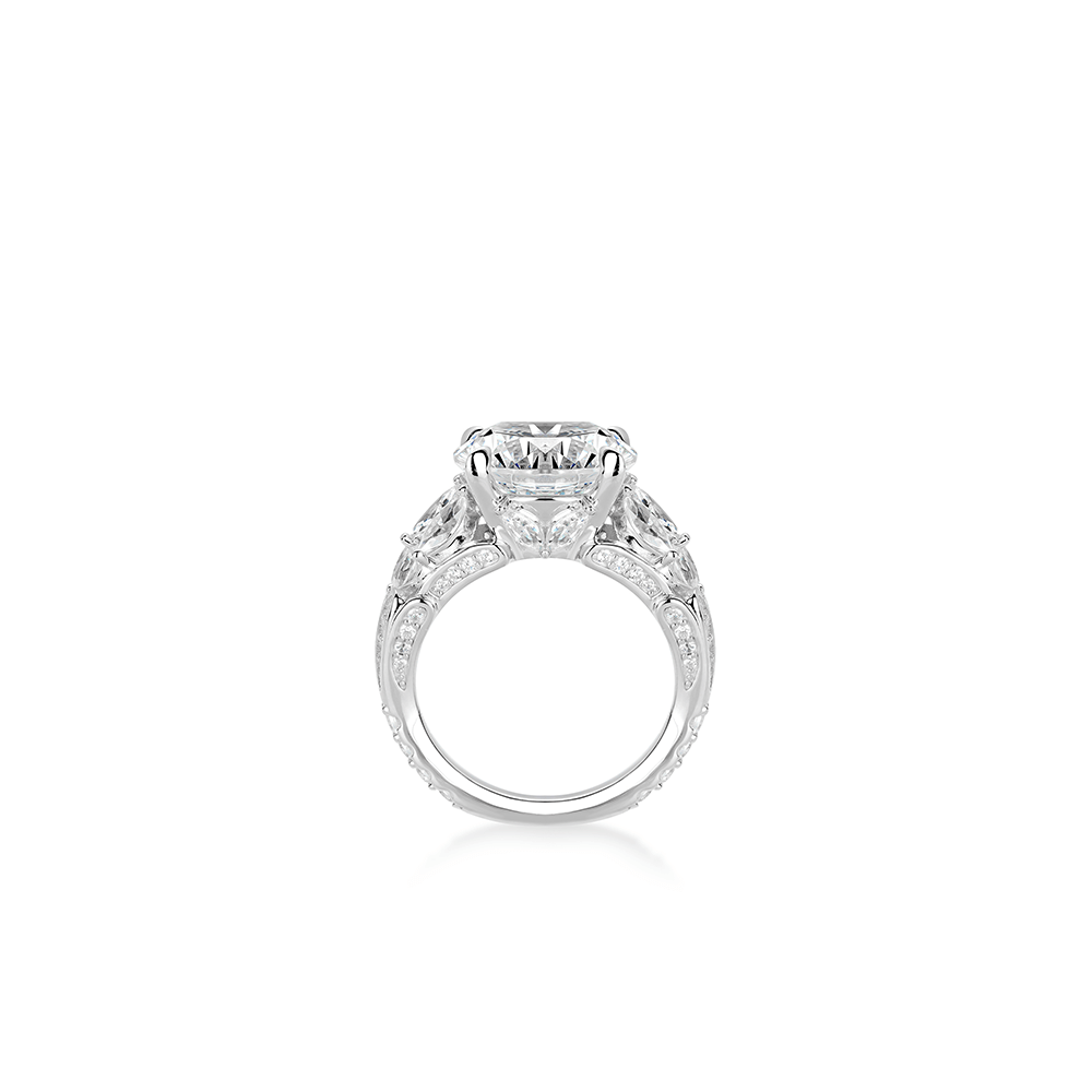#10337 ホワイトラウンドカットジェムリング 豪華フルストーンデザイン 大人可愛い豪華光沢 オシャレな指元アクセサリー（S925）