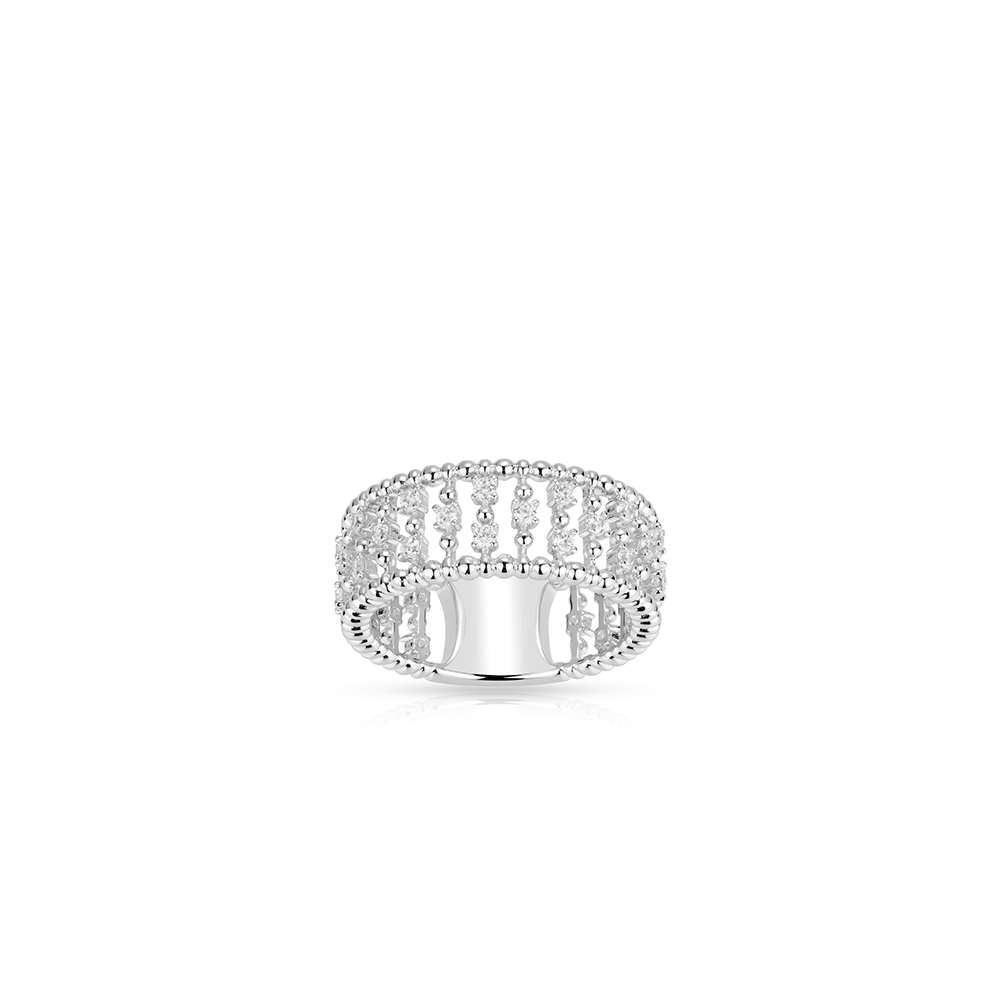 #10558ホワイトフルダイヤ透かしリング ドット粒石デザイン 大人可愛い豪華光沢 オシャレな指元アクセサリー（S925）