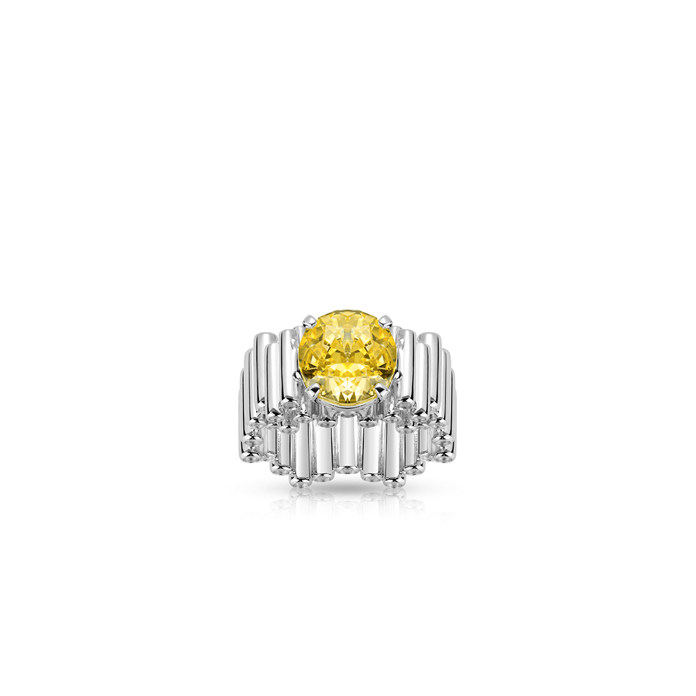 #10738-イエローラウンドダイヤ 4 本爪 イレギュラーリング（925シルバー）
