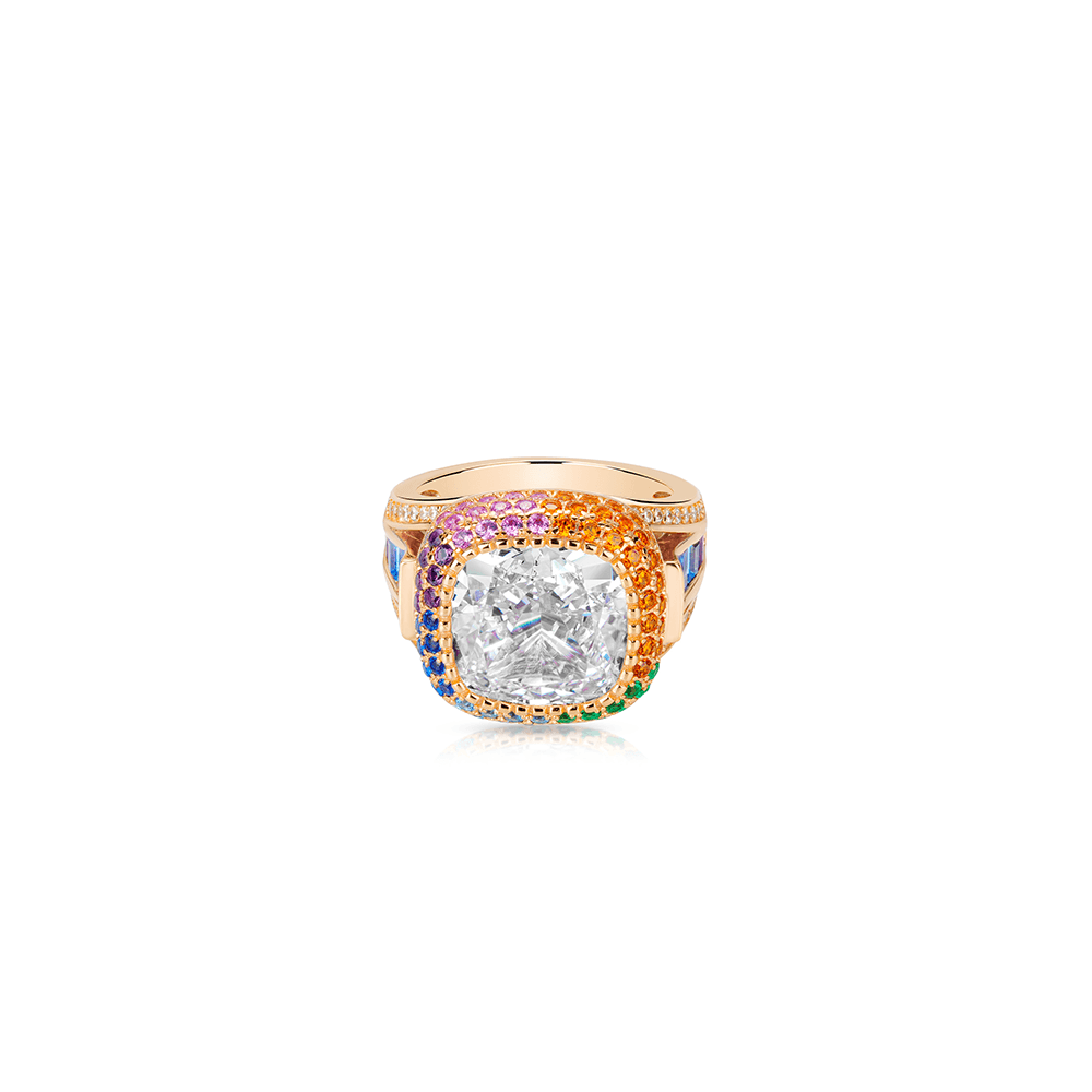 #10894-スクエアカラーストーンリング 氷花カット豪華セッティング 上品エレガント コーデに合わせやすい指輪（S925）