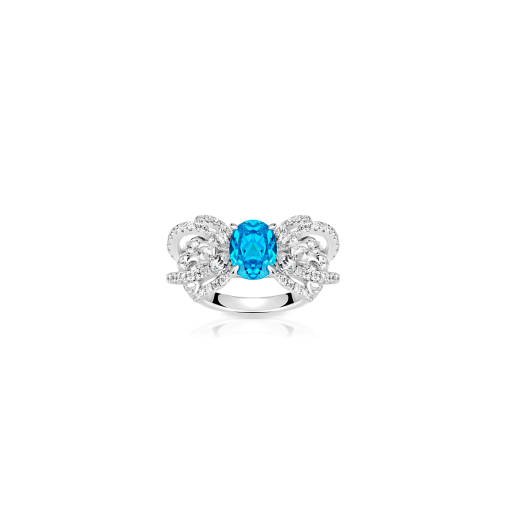 # 10994-可愛いリボン ブルーピジョンエッグ フルダイヤ豪華リング(S925)