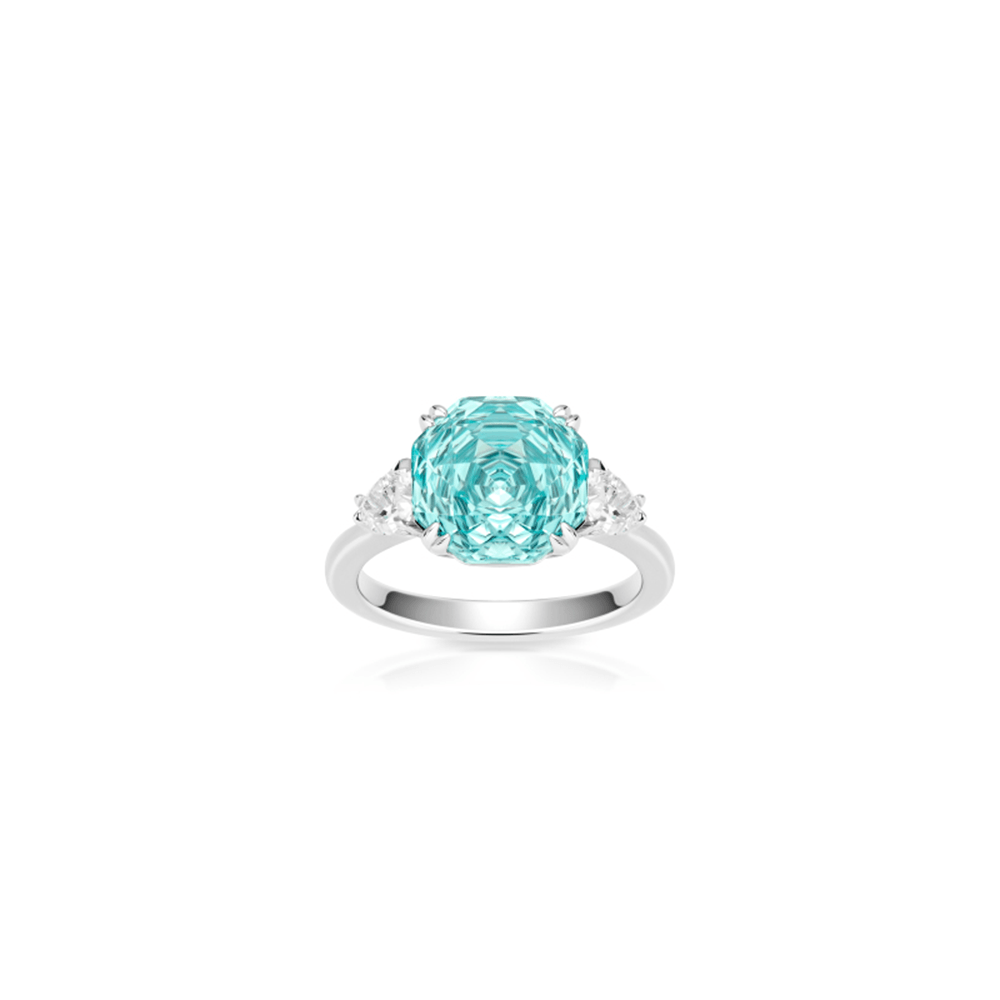 JZ-11142-清涼水色大粒クッションカット贈答推奨リング 記念日・贈り物推奨 (S925 銀・人工的な宝石)