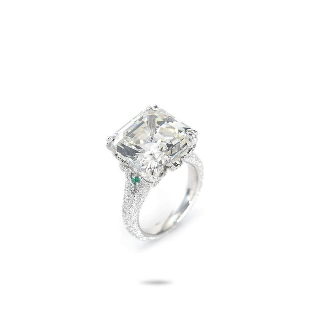 #1261-ホワイトアッシャーカットジェムリング 豪華デザイン 大人可愛い オシャレな指元アクセサリー（925 銀）