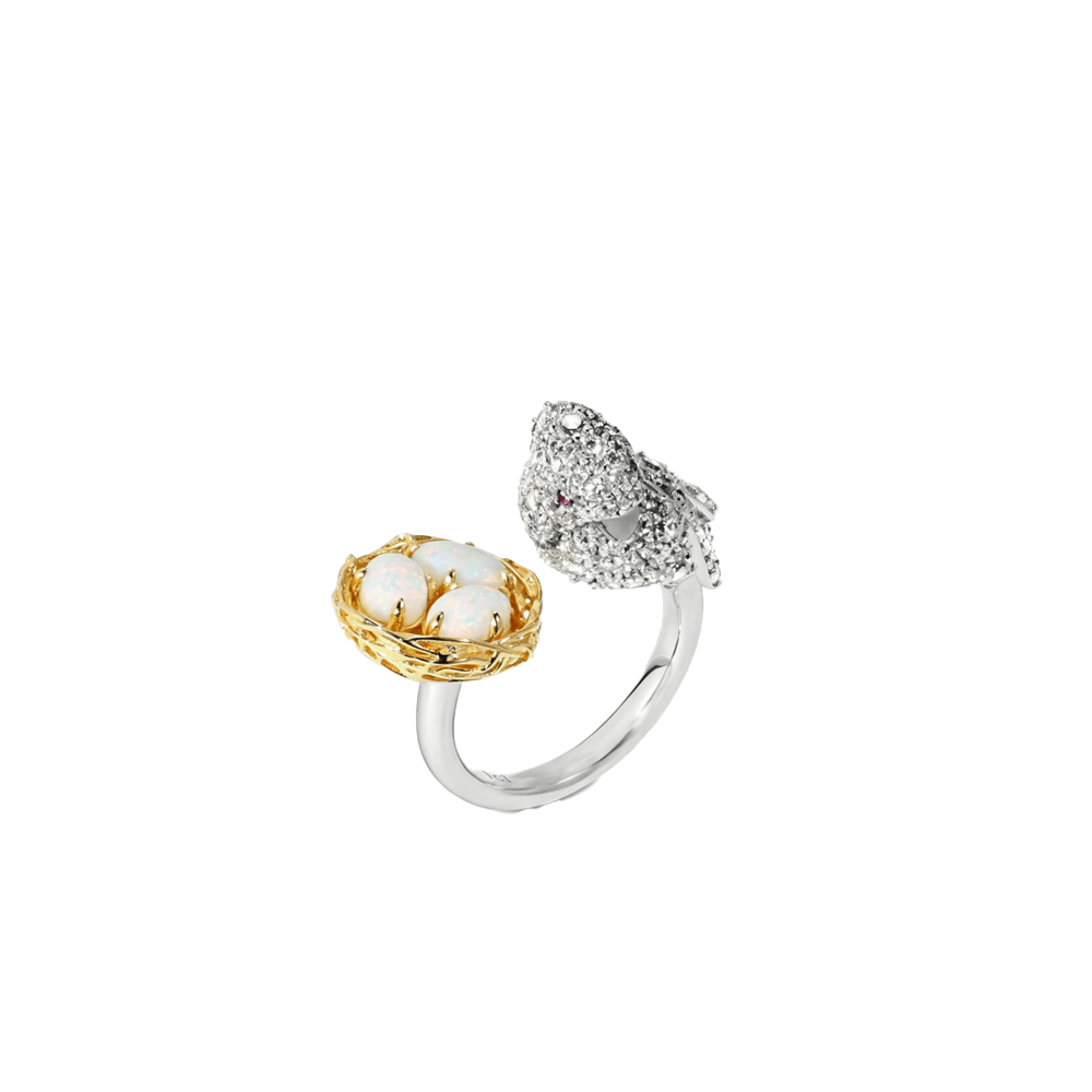 #1311-オウム 鳥の巣モチーフリング 個性派レディースアクセ(S925)