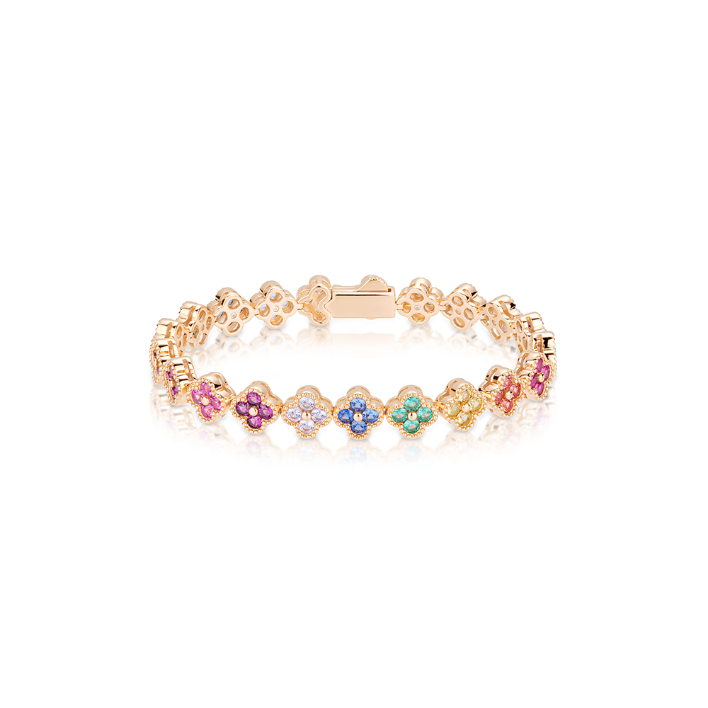 #40037-カラフル 四弁花 豪華 キラキラブレスレット（925シルバー）