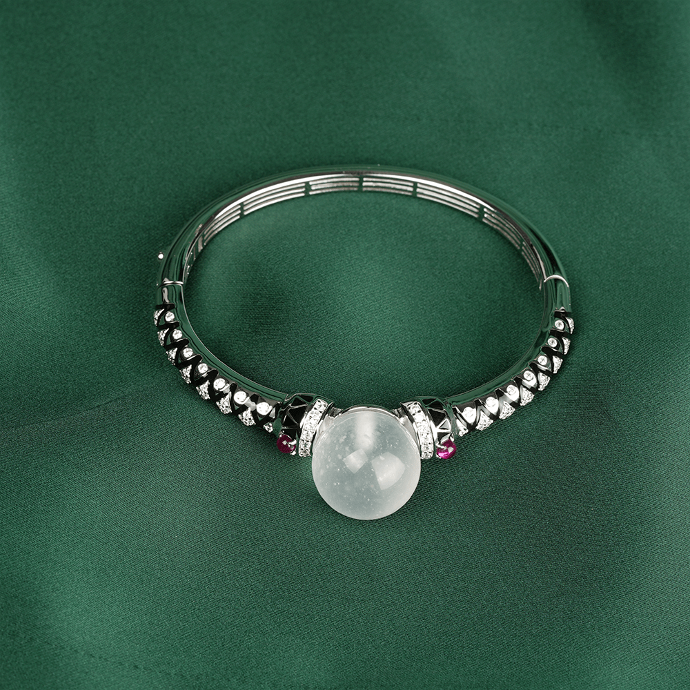 SZ-4252-織り模様の丸玉・配色宝石ブレスレット、日常・職場・カジュアルに着用（S925シルバー・ナトリウム長石玉）