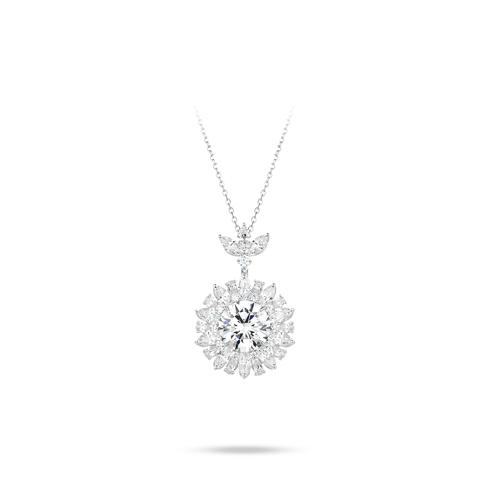 #20662- シルバーホワイトフルブラインドサンフラワーネックレス 太陽花のように輝くデザイン 大人可愛い豪華光沢 万能ネックレス(925シルバー)