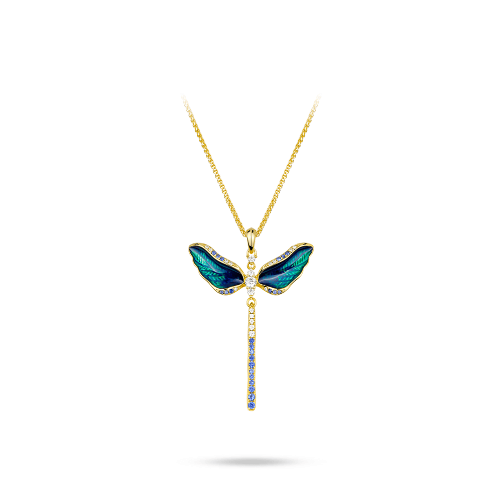#20688-天使が深海の輝きで羽ばたく - カラーフルな満ちたダイヤ 豪華に飾ったネックレス（925シルバー）
