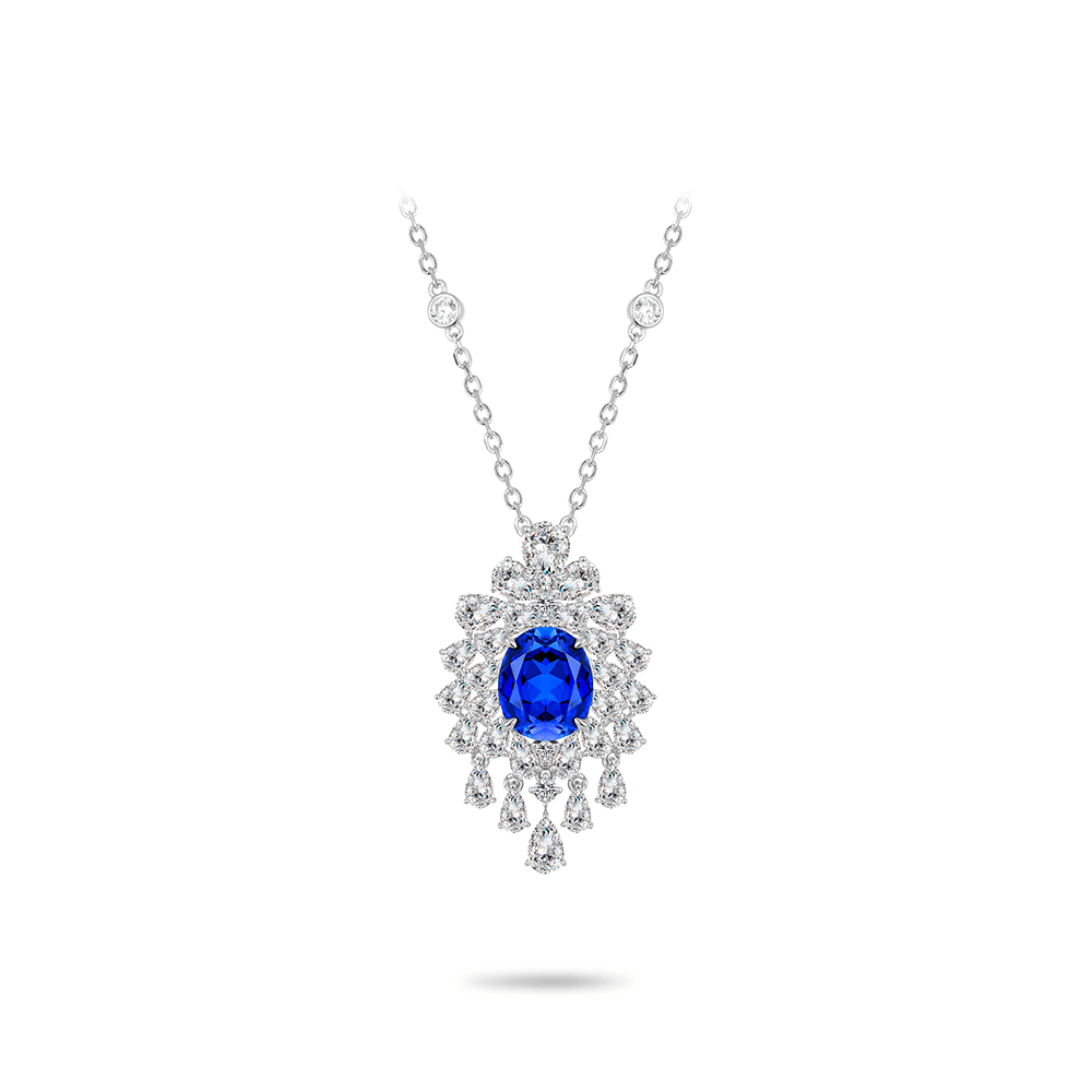 #21139ブルーピジョンエッグ フルダイヤモンド フラッフ 豪華セッティング 万能ネックレス（925シルバー）