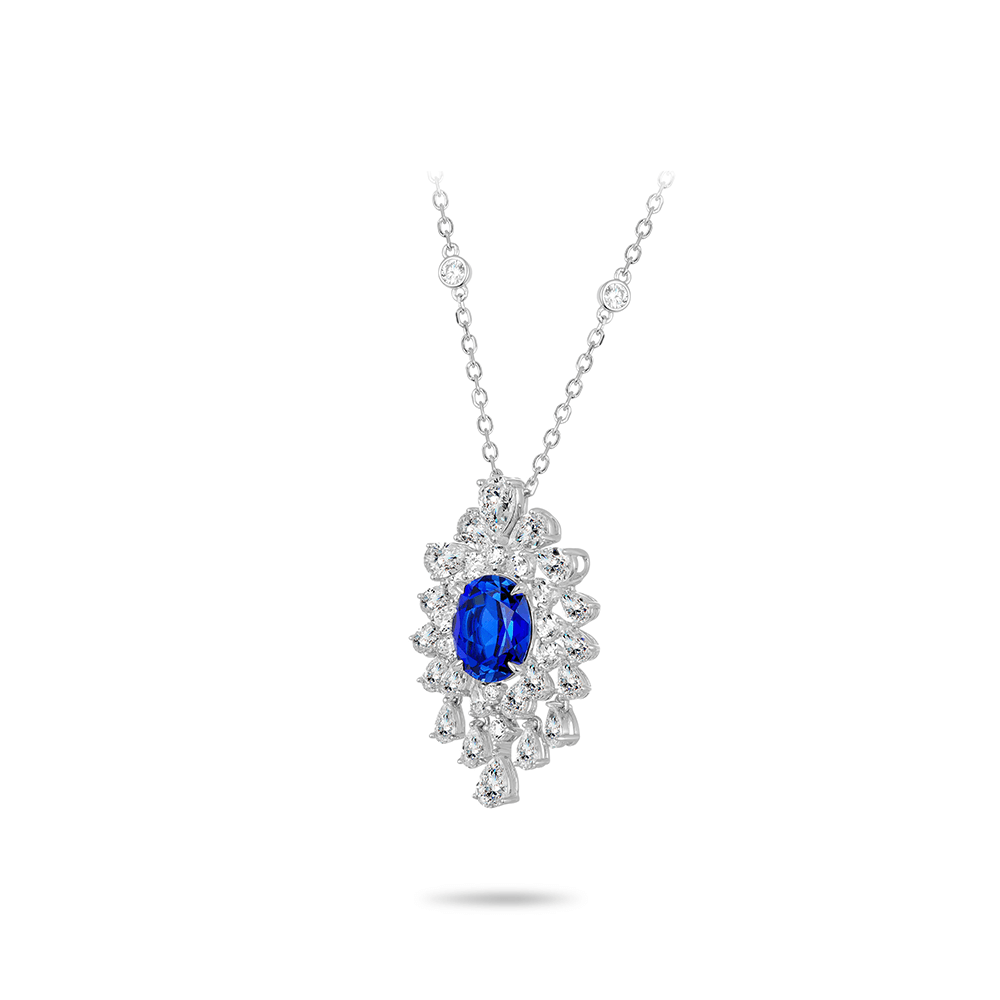 #21139ブルーピジョンエッグ フルダイヤモンド フラッフ 豪華セッティング 万能ネックレス（925シルバー）