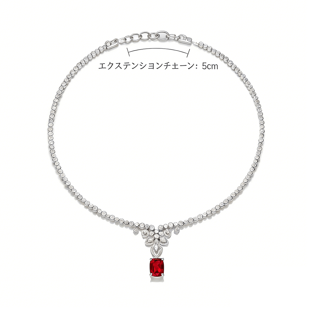 #21172-レッドスクエア 满天星 キラキラネックレス（925シルバー）