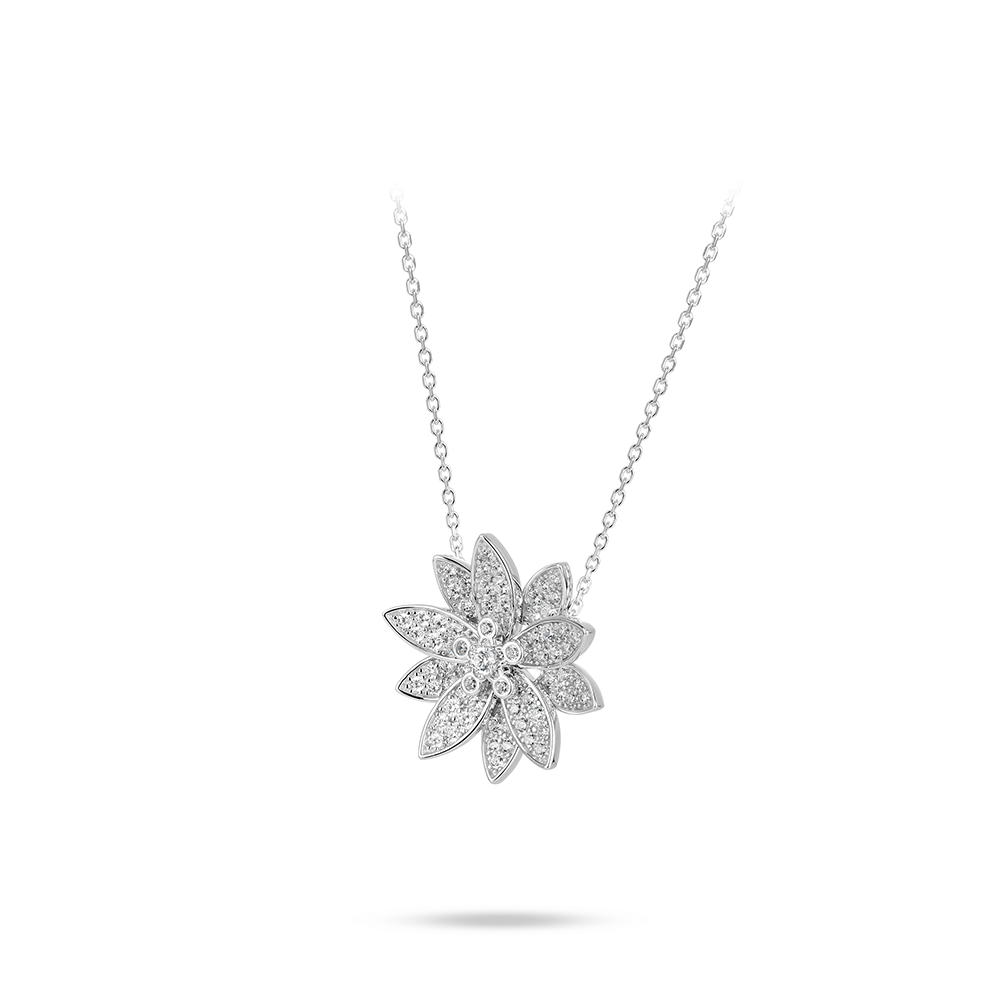 #21181-太陽の花が首もとに咲く - 華やかでなフルダイヤモンドシルバーネックレス（S925）