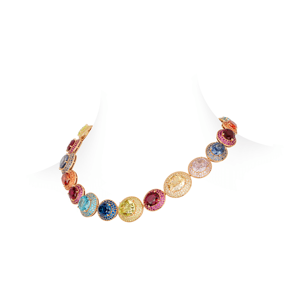 #21485-カラフルカボション 豪華メレダイヤ ネックレス（925シルバー）