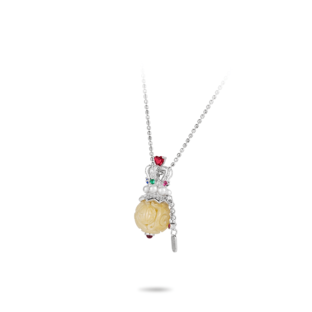 #2511-レッドハートクラウン イエロービーズネックレス(S925)
