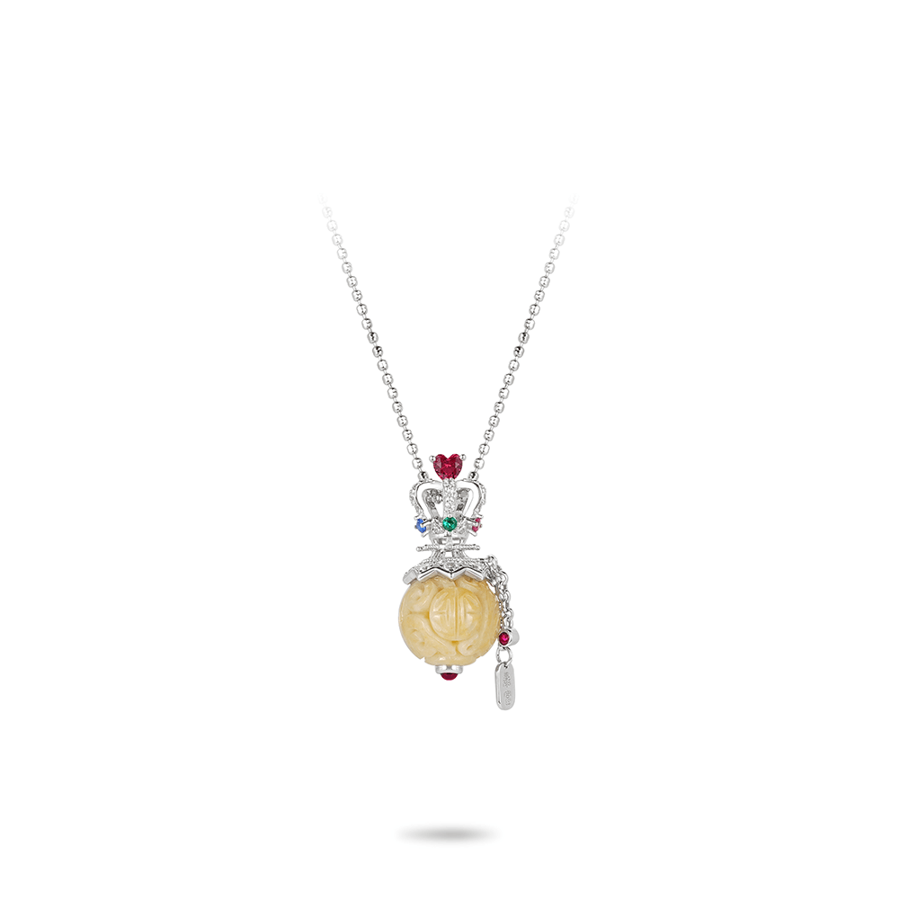 #2511-レッドハートクラウン イエロービーズネックレス(S925)