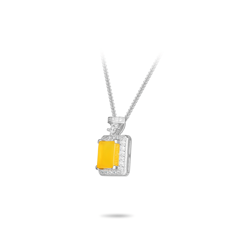 #2580-イエロー 無事牌 モチーフ ネックレス（925シルバー）