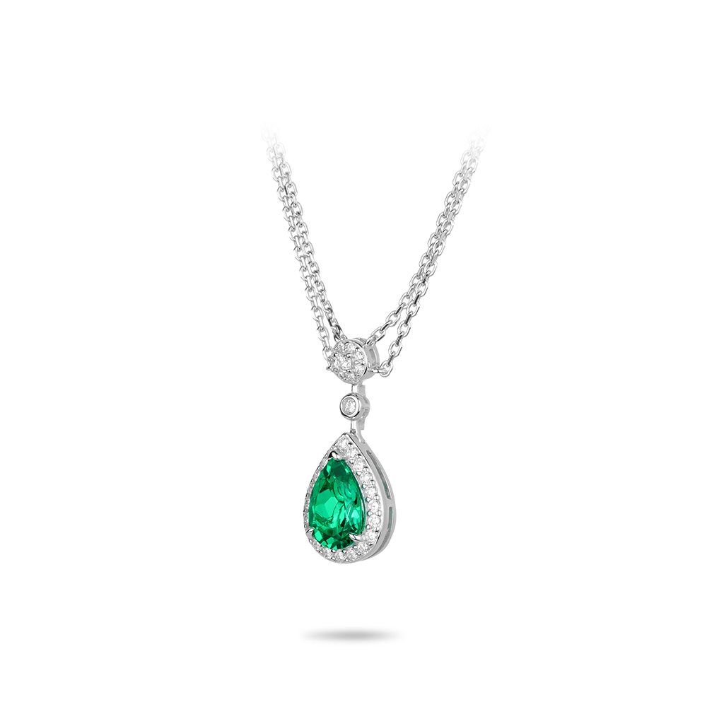 #20839-人工ダイヤモンド-グリーンドロップ ダブルネックレス（925シルバー）